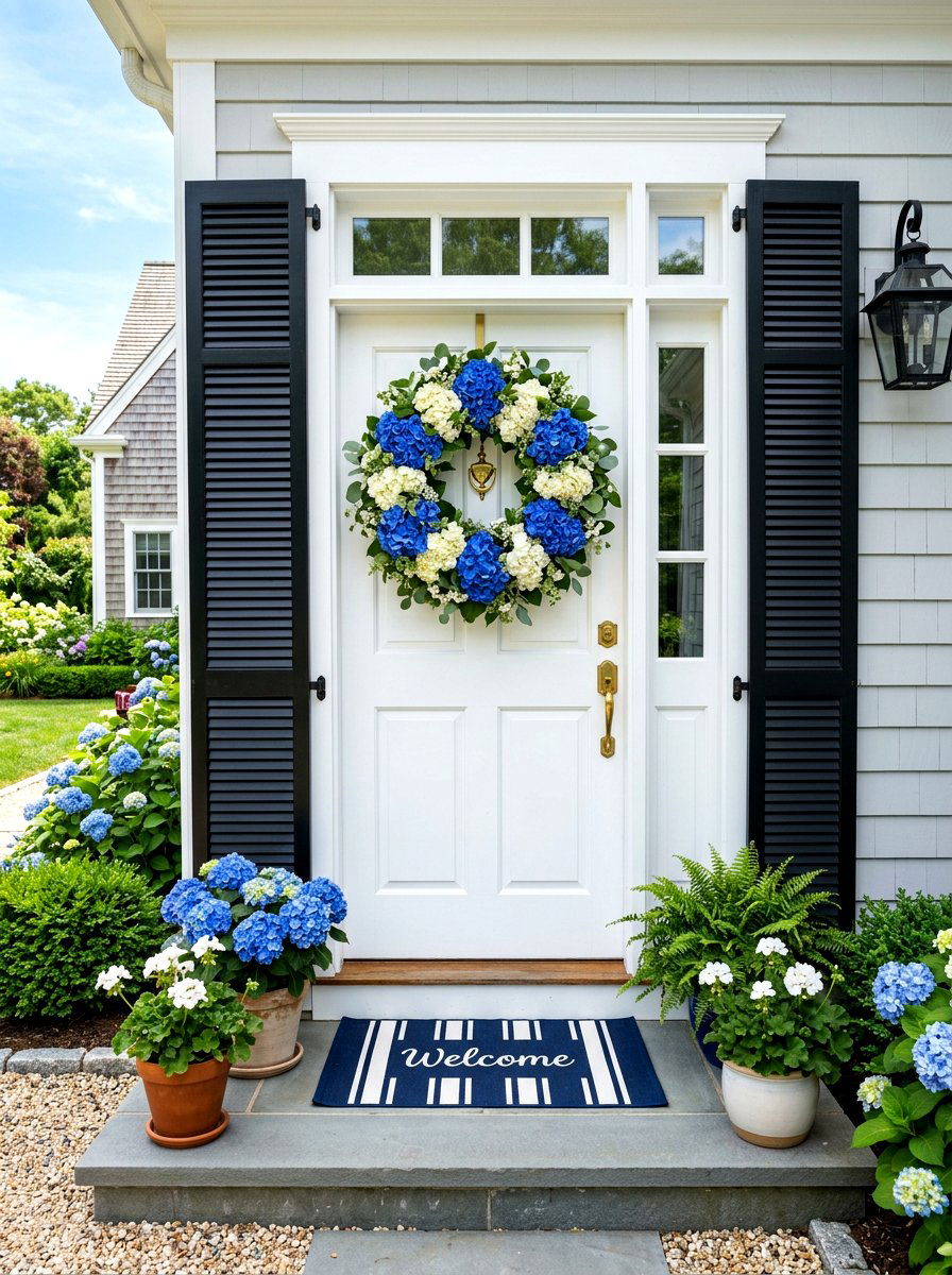 Blue Hydrangea Wreath - 30 spring wreath ideas for front door