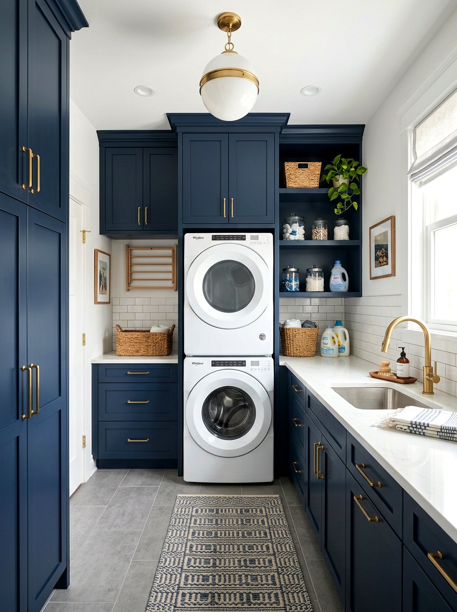 Blue Laundry Room Cabinets - 30 stacked washer dryer ideas