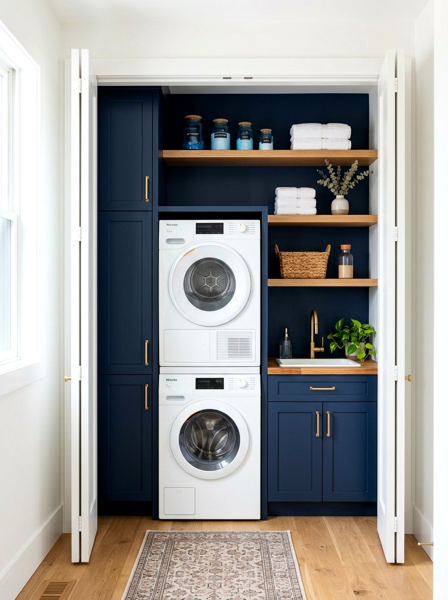 Blue Laundry Room Cabinets - 30 stacked laundry closet ideas