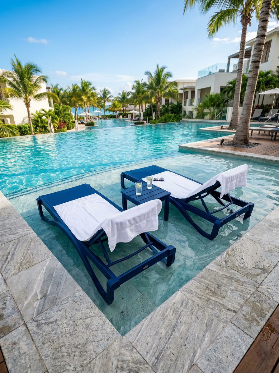 Blue Ledge Lounger Shelf Area - 30 pool ledge lounger ideas