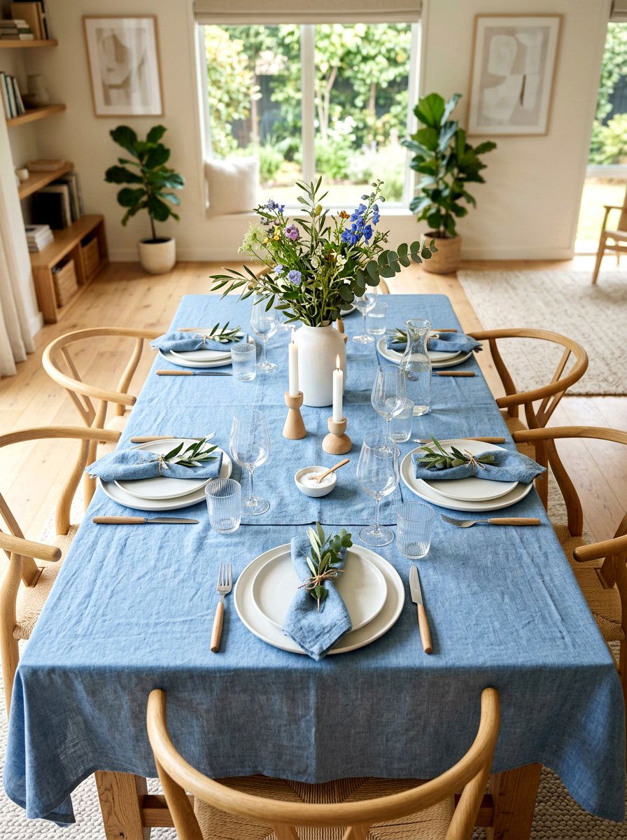 Blue Linen Table Decor - 30 seafood dinner table ideas aesthetic