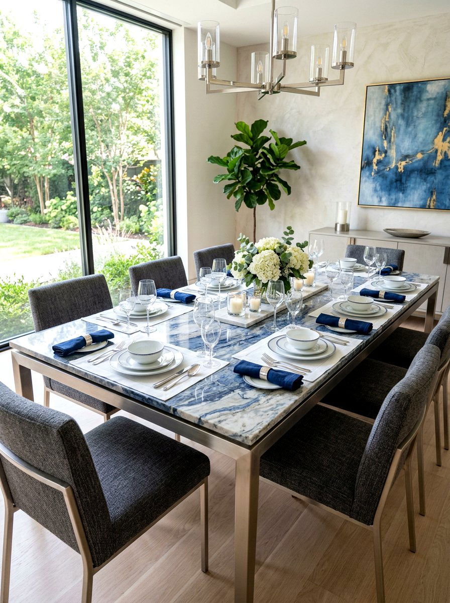 Blue Marble Dining Table - 30 blue and white table decor ideas