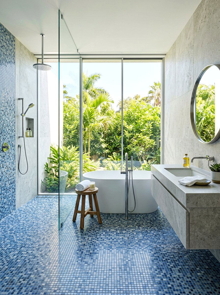 Blue Marble Tile - 30 mosaic marble bathroom ideas
