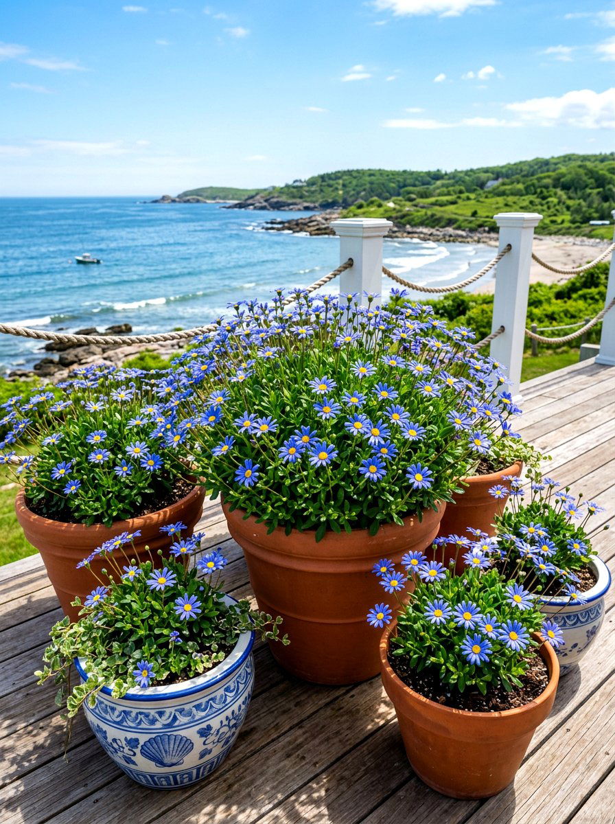 Blue Marguerite Container Garden - 30 blue flower garden ideas
