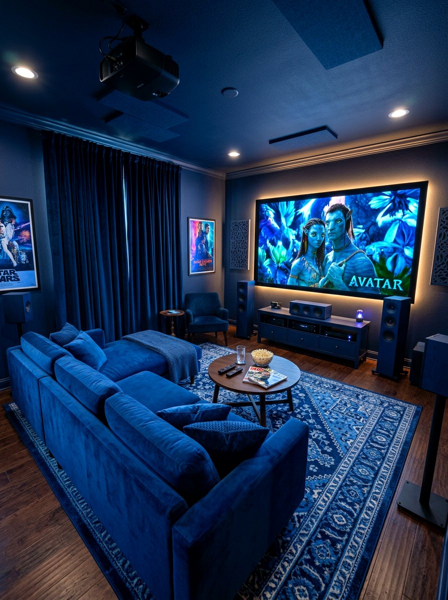 Blue Media Room - 30 monochrome room ideas