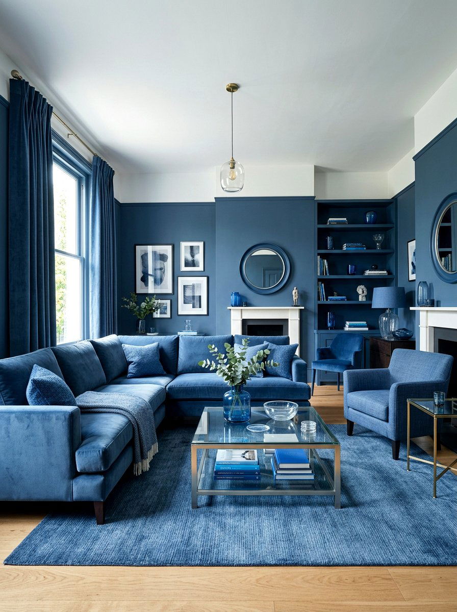 Blue Monochrome Living Room - 30 denim blue living room ideas