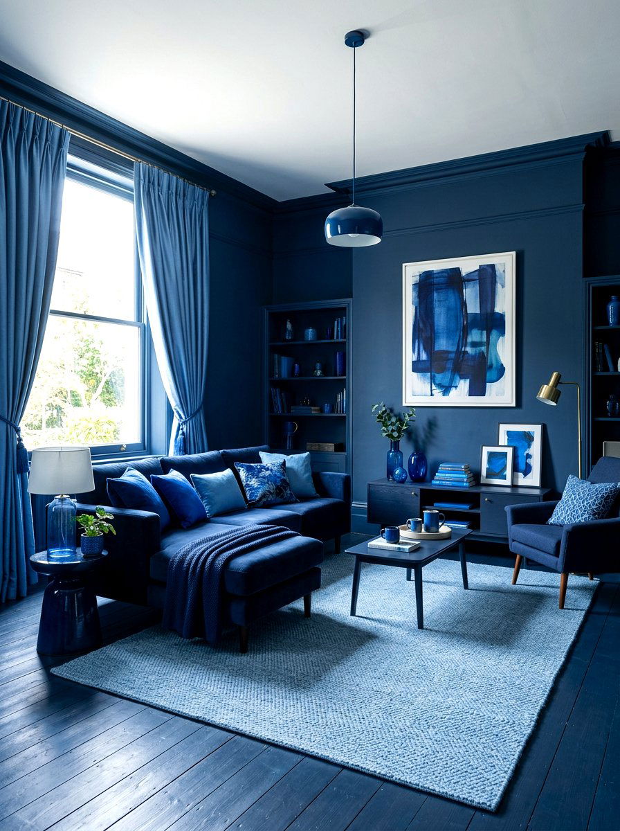 Blue Monochrome Living Room - 30 blue living room ideas