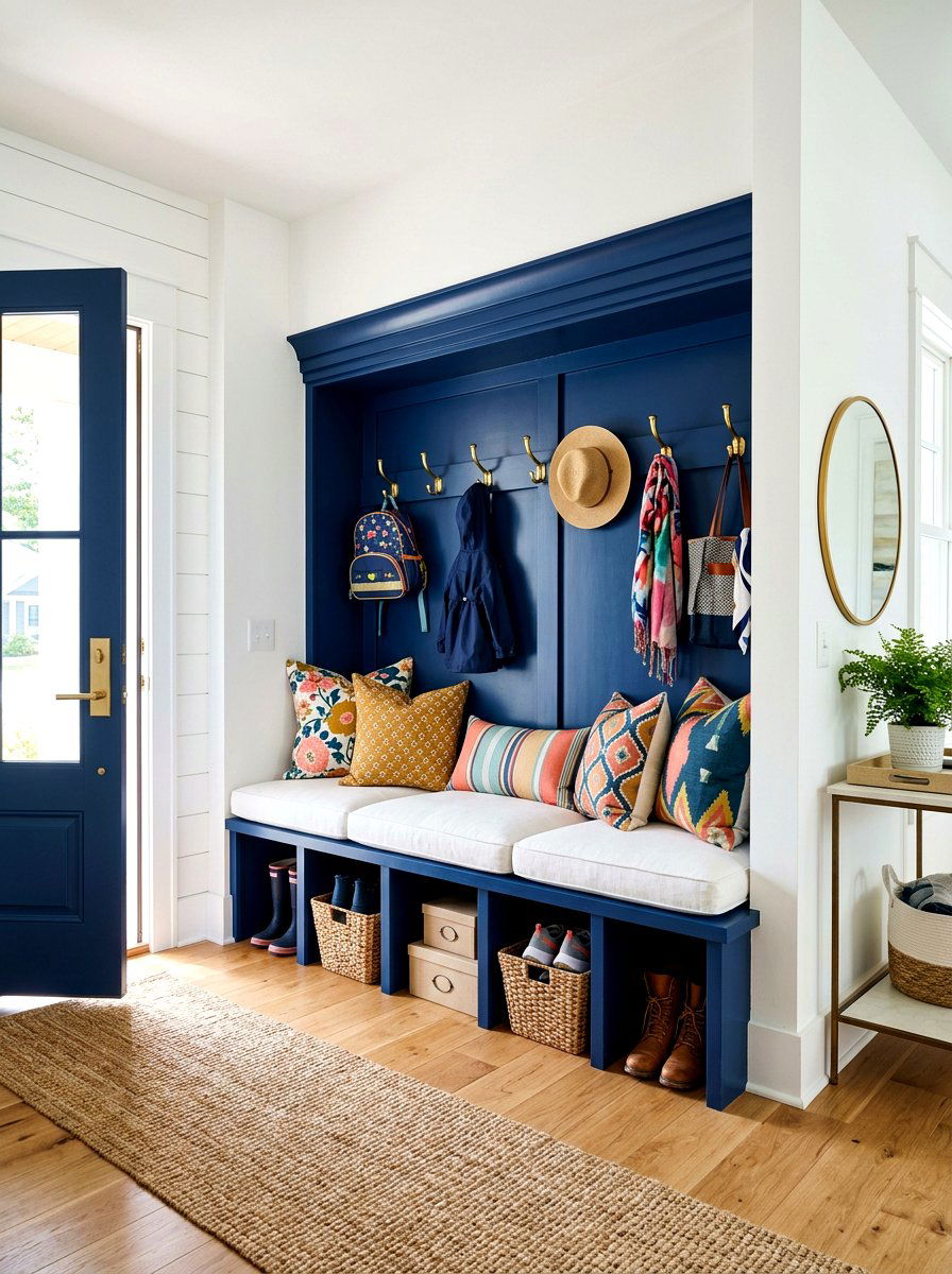 Blue Mudroom Bench With Hooks - 30 entry bench and hooks ideas