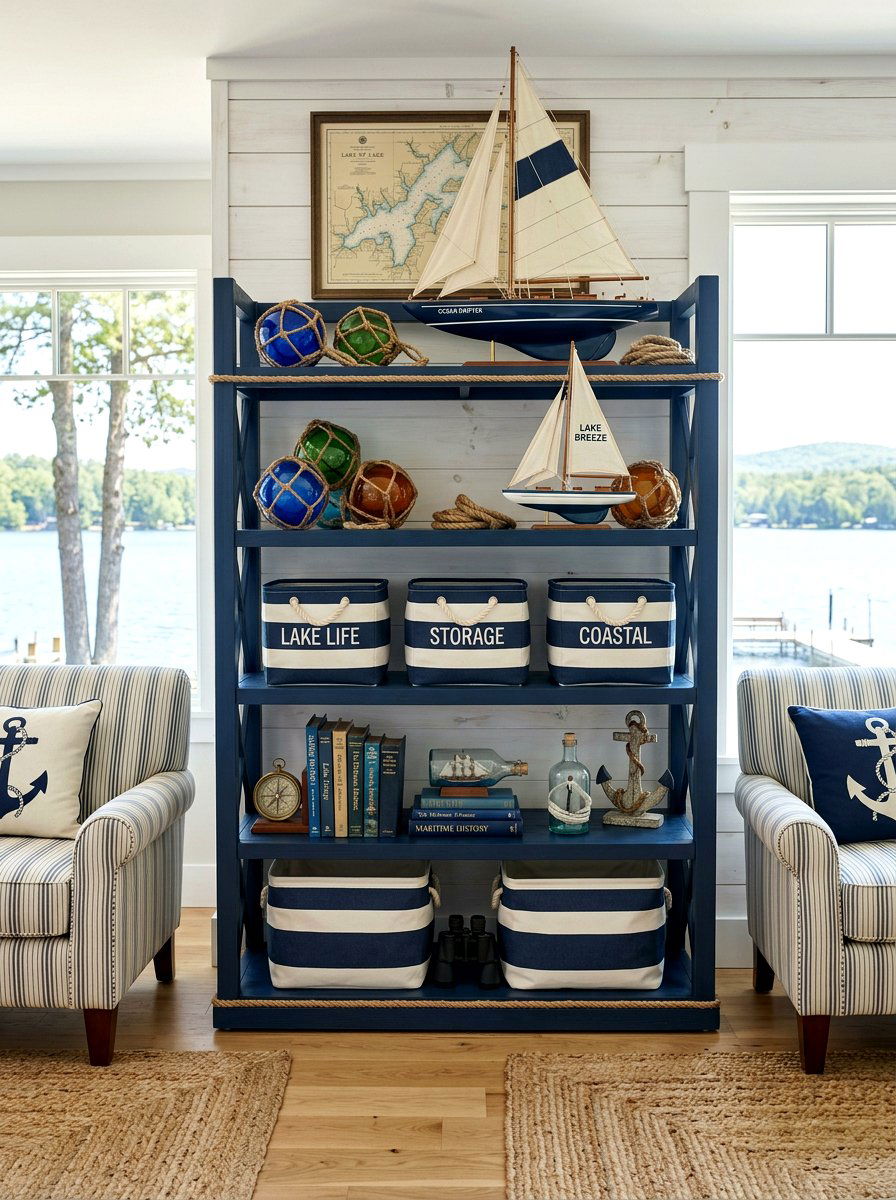 Blue Nautical Shelf - 30 seasonal shelf decor ideas