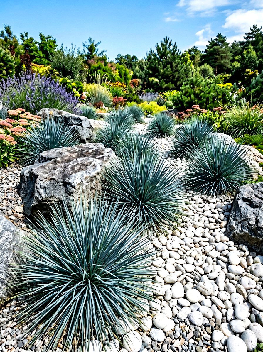 Blue Oat Grass Rock Garden - 30 ornamental grass garden ideas