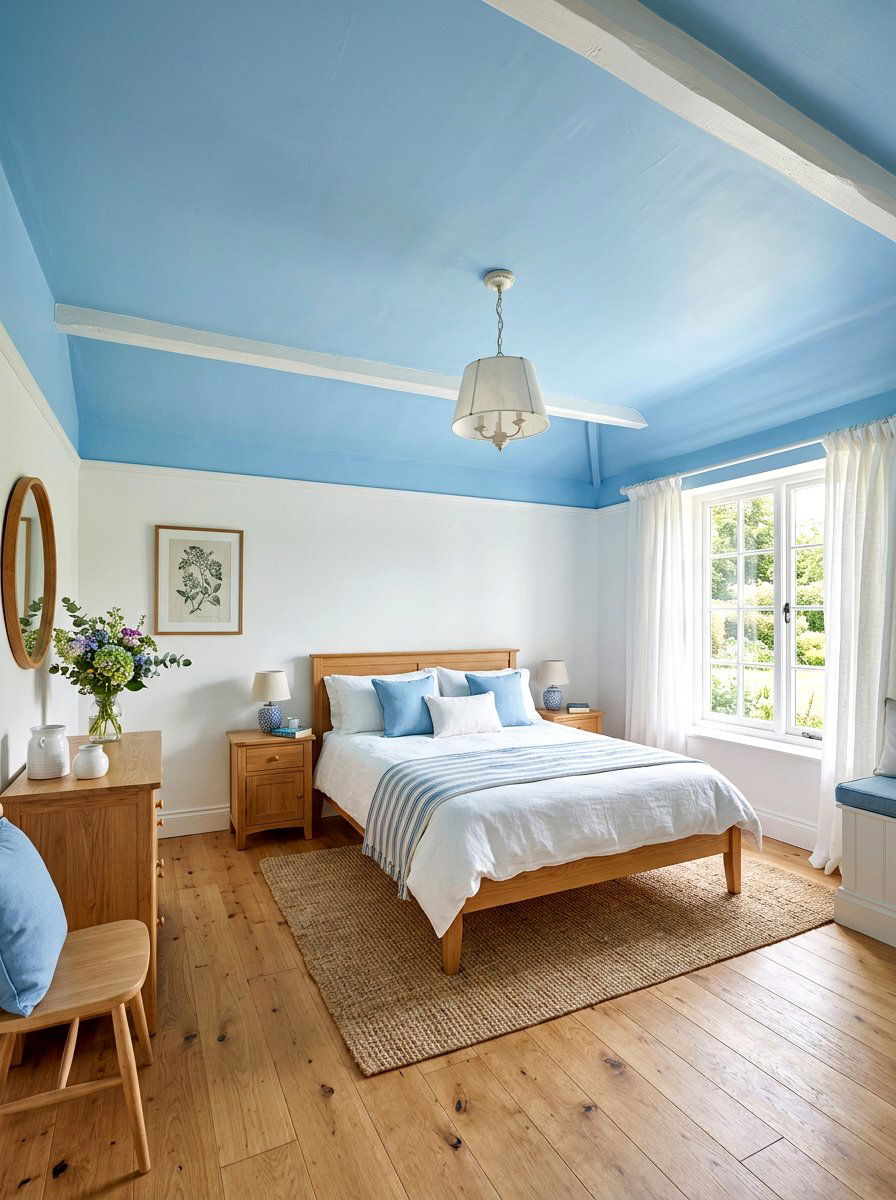 Blue Painted Ceiling - 30 bedroom ceiling ideas