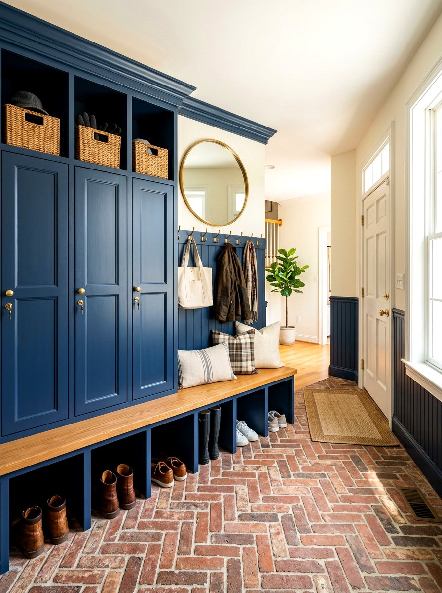 Blue Painted Mudroom Built In - 30 open mudroom shelving ideas