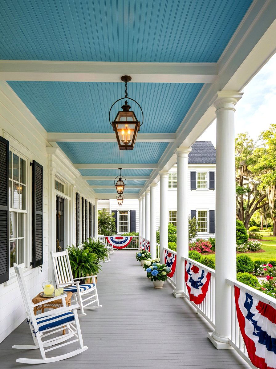 Blue Painted Porch Ceiling - 30 Fourth of July porch ideas