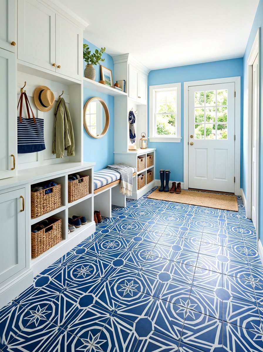 Blue Patterned Mudroom Floor - 30 mudroom tile floor ideas