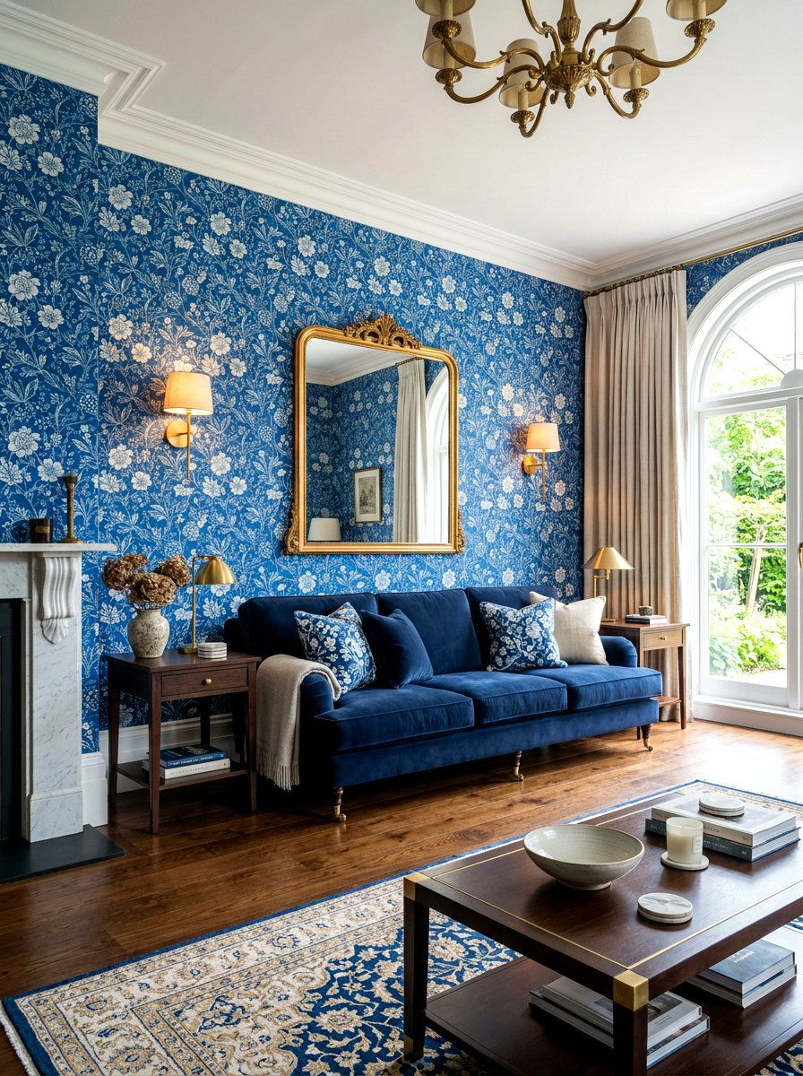 Blue Patterned Wallpaper Living Room - 30 blue living room ideas