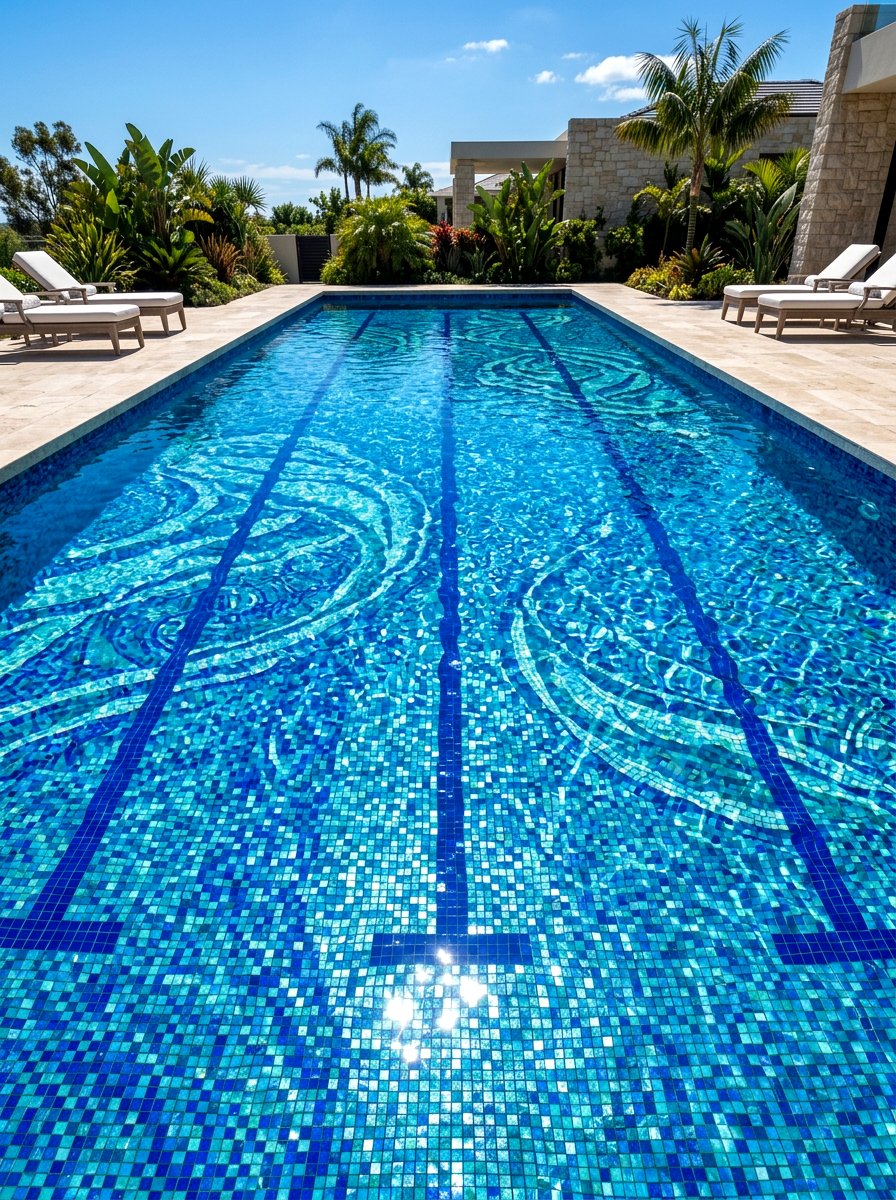 Blue Pool Mosaic - 30 lap pool backyard decor ideas