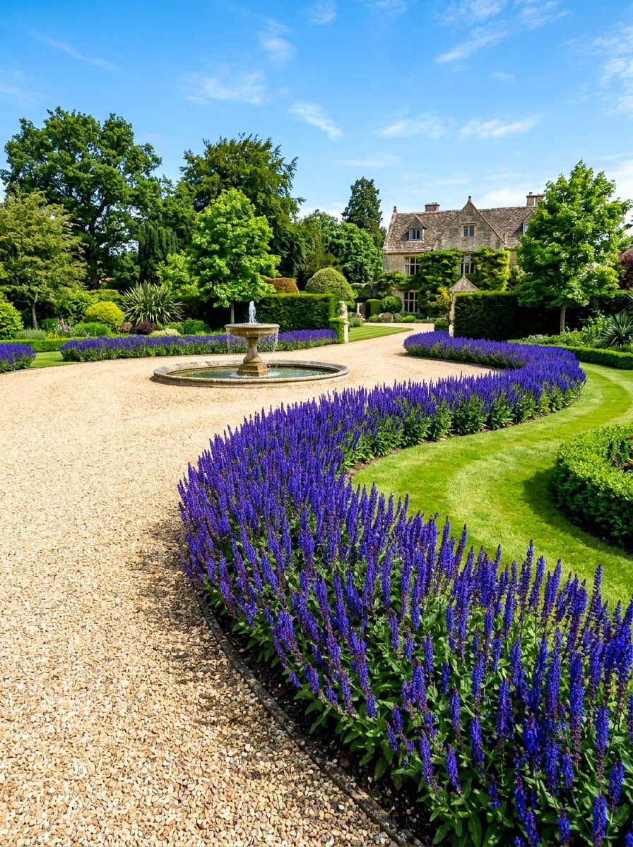 Blue Salvia Edging - 30 flower bed plant ideas