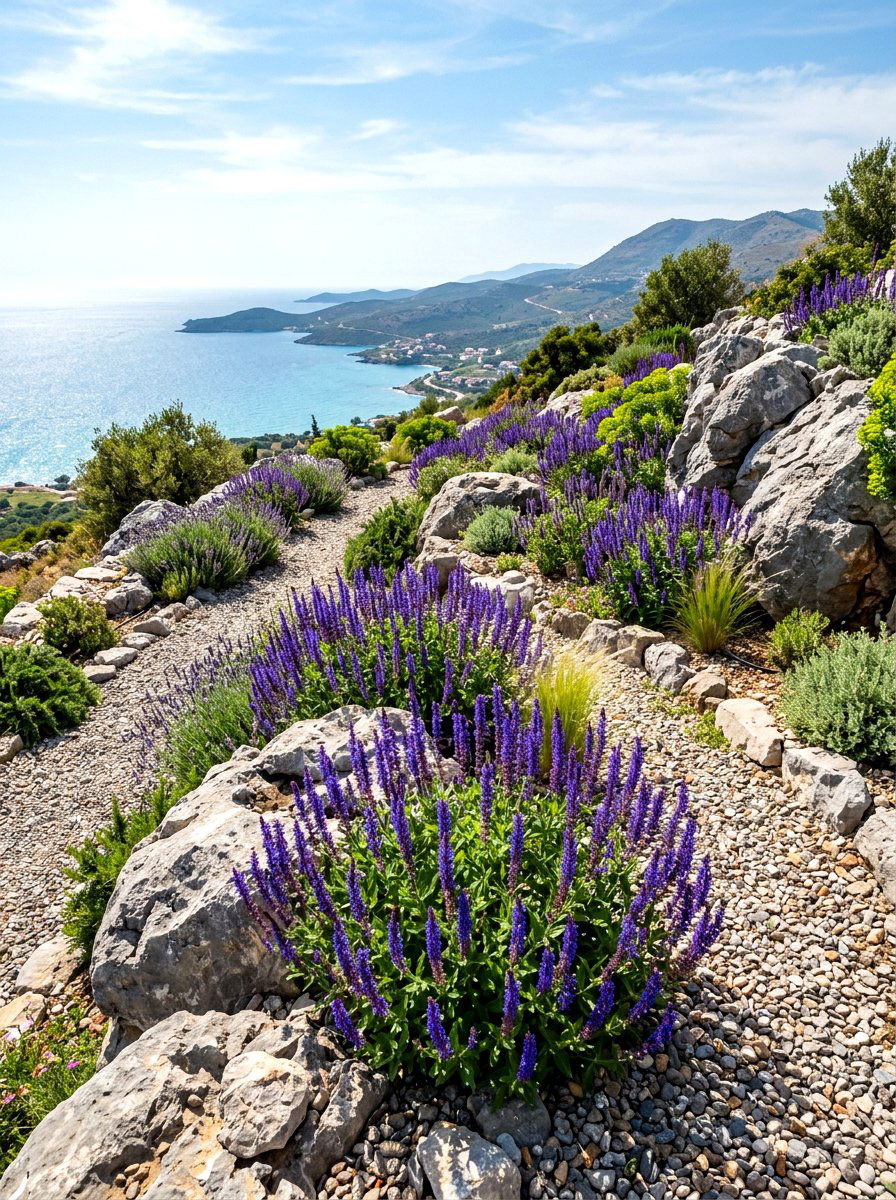 Blue Salvia Rock Garden - 30 blue flower garden ideas