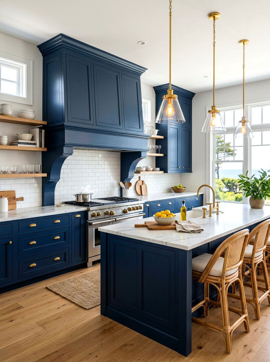 Blue Shaker Kitchen Hood - 30 paneled range hood ideas