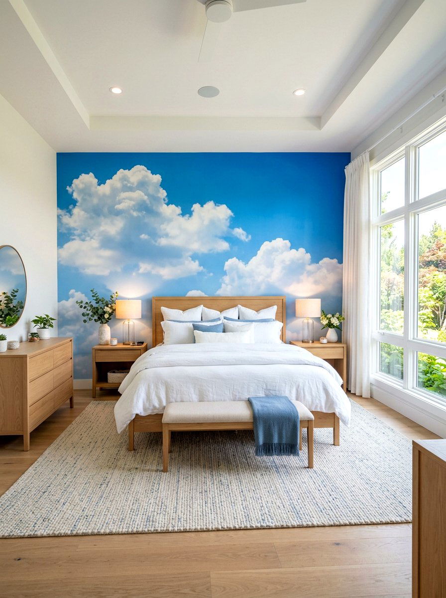 Blue Sky Mural - 30 cloud inspired bedroom ideas