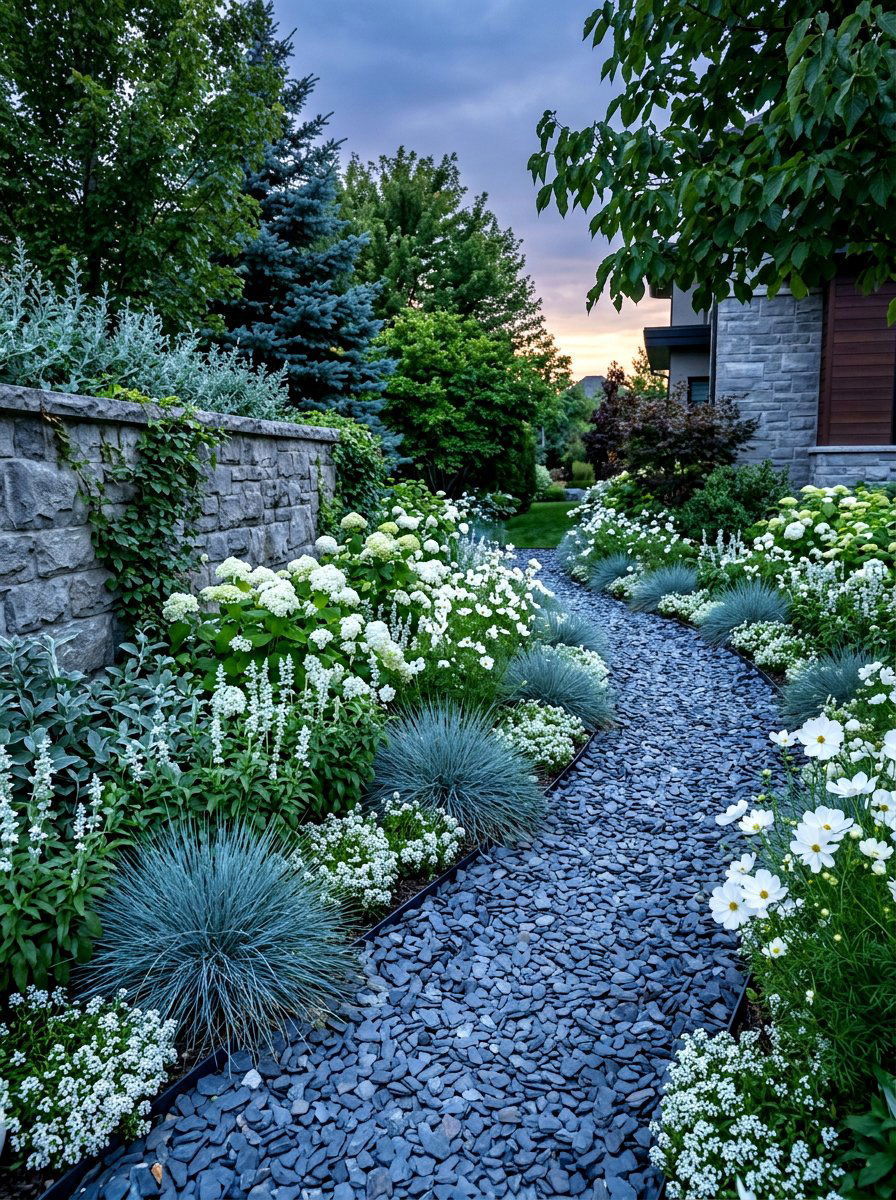 Blue Slate Garden Border - 30 rock border garden ideas