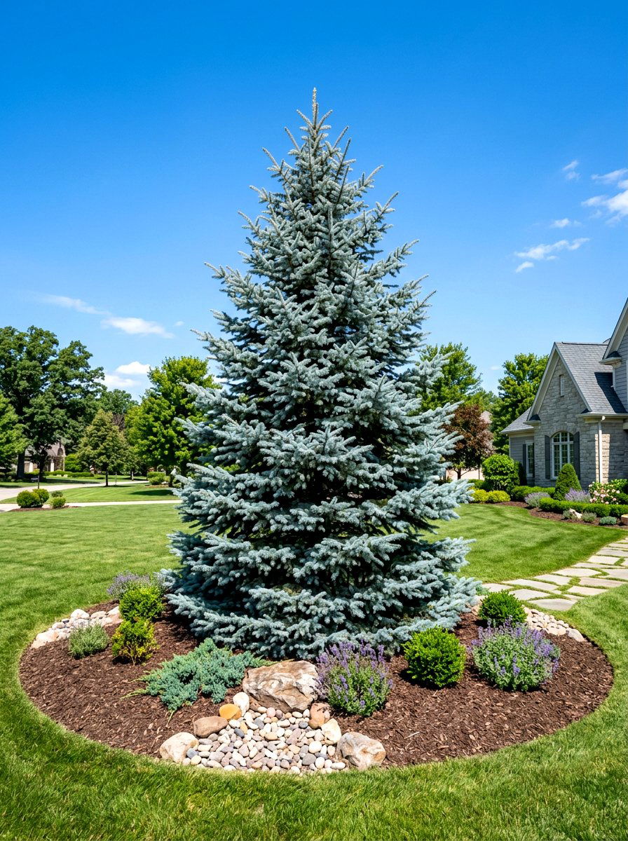Blue Spruce Focal Tree - 30 evergreen landscaping ideas