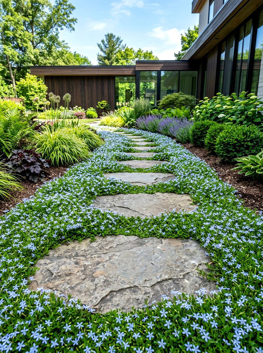 Blue Star Creeper Path - 30 blue flower garden ideas