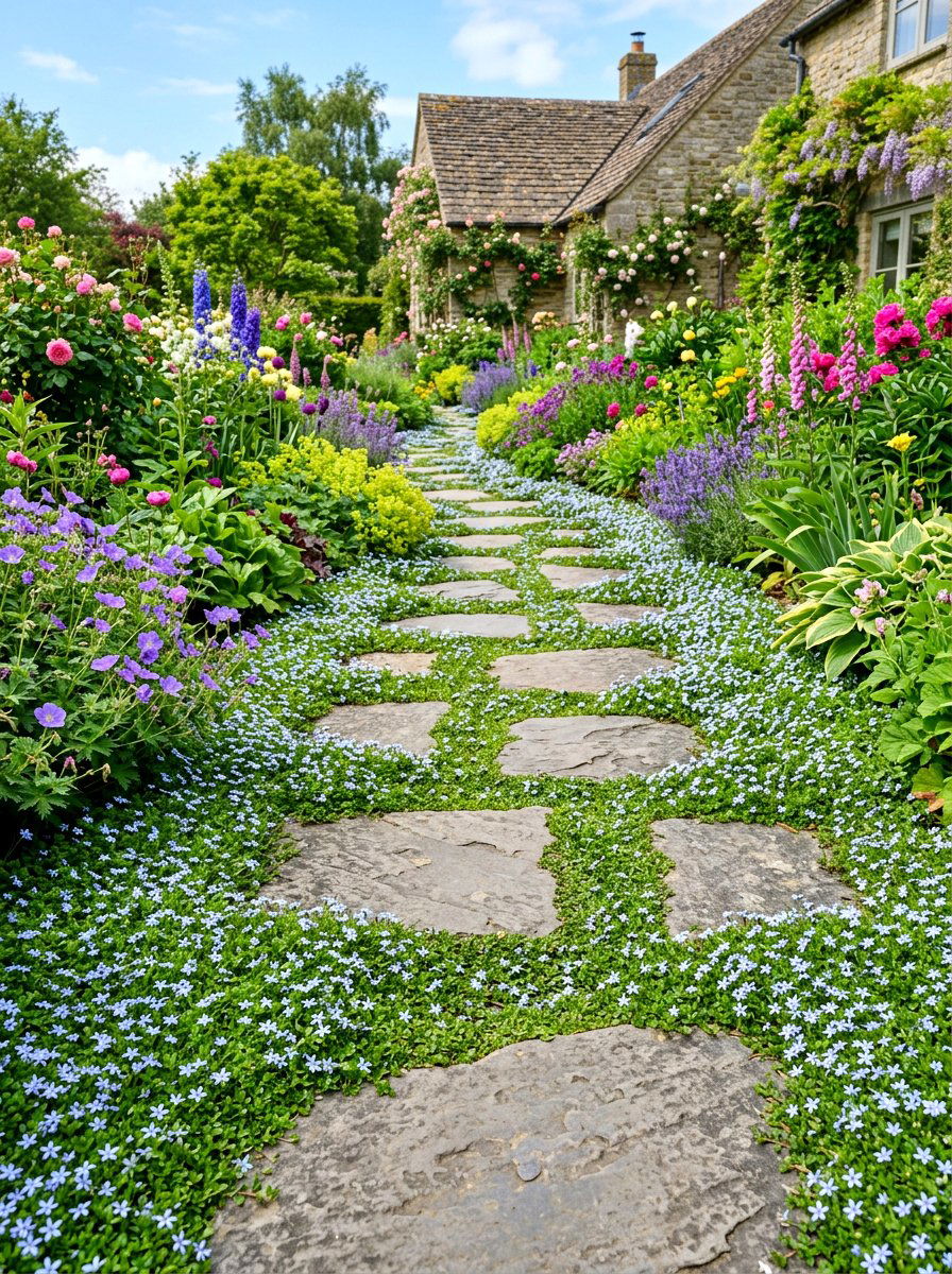 Blue Star Creeper path - 30 blue and purple garden ideas