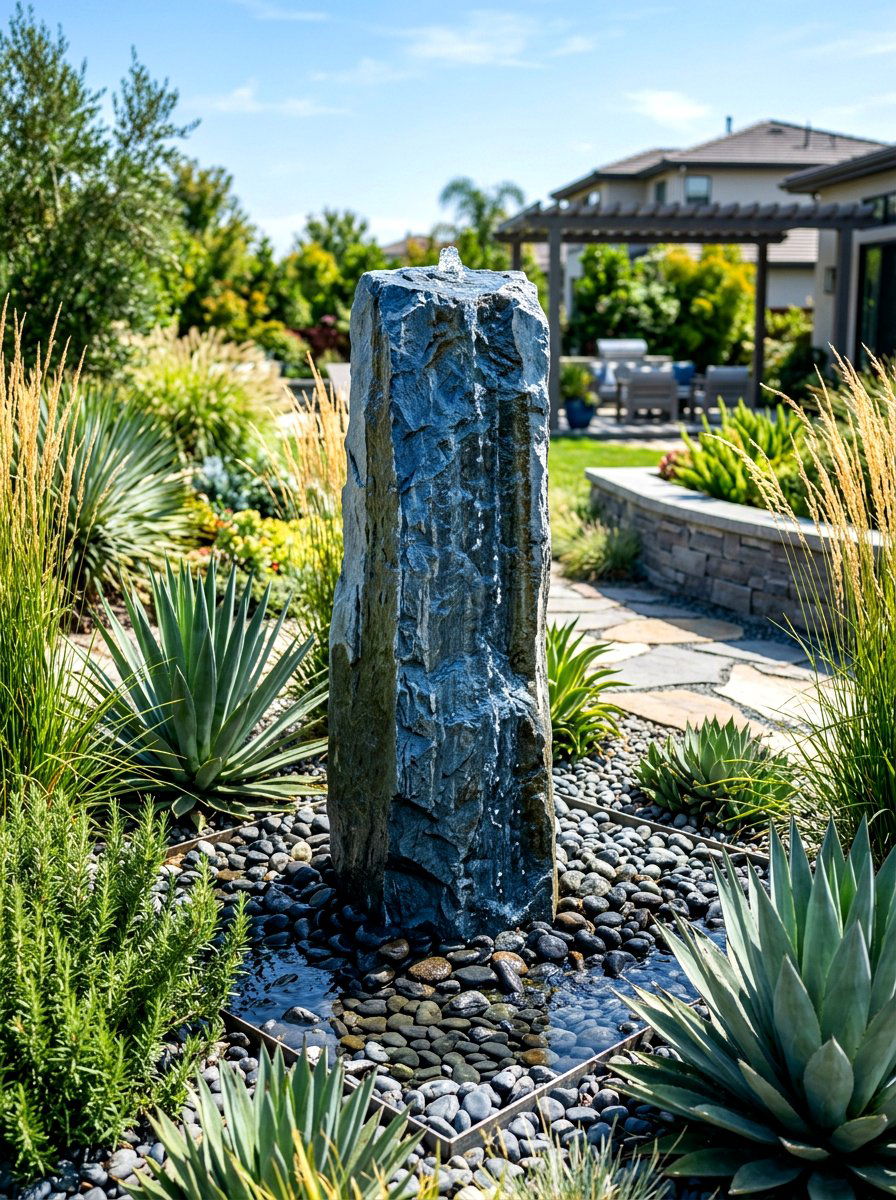 Blue Stone Fountain - 30 bubbling rock fountain ideas