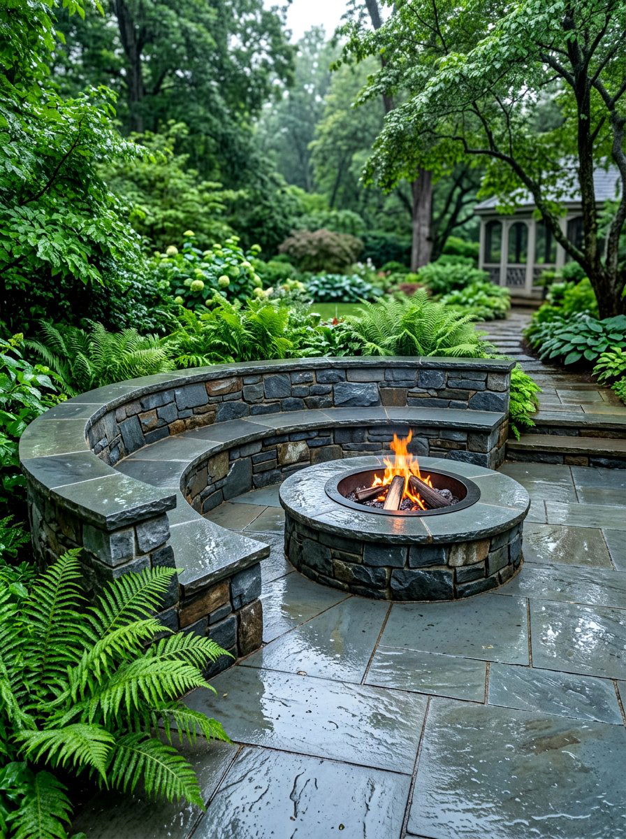 Blue Stone Seat Wall Fire Pit - 30 seat wall fire pit ideas