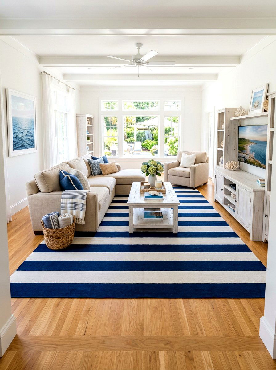 Blue Striped Rug - 30 summer house decor ideas viral