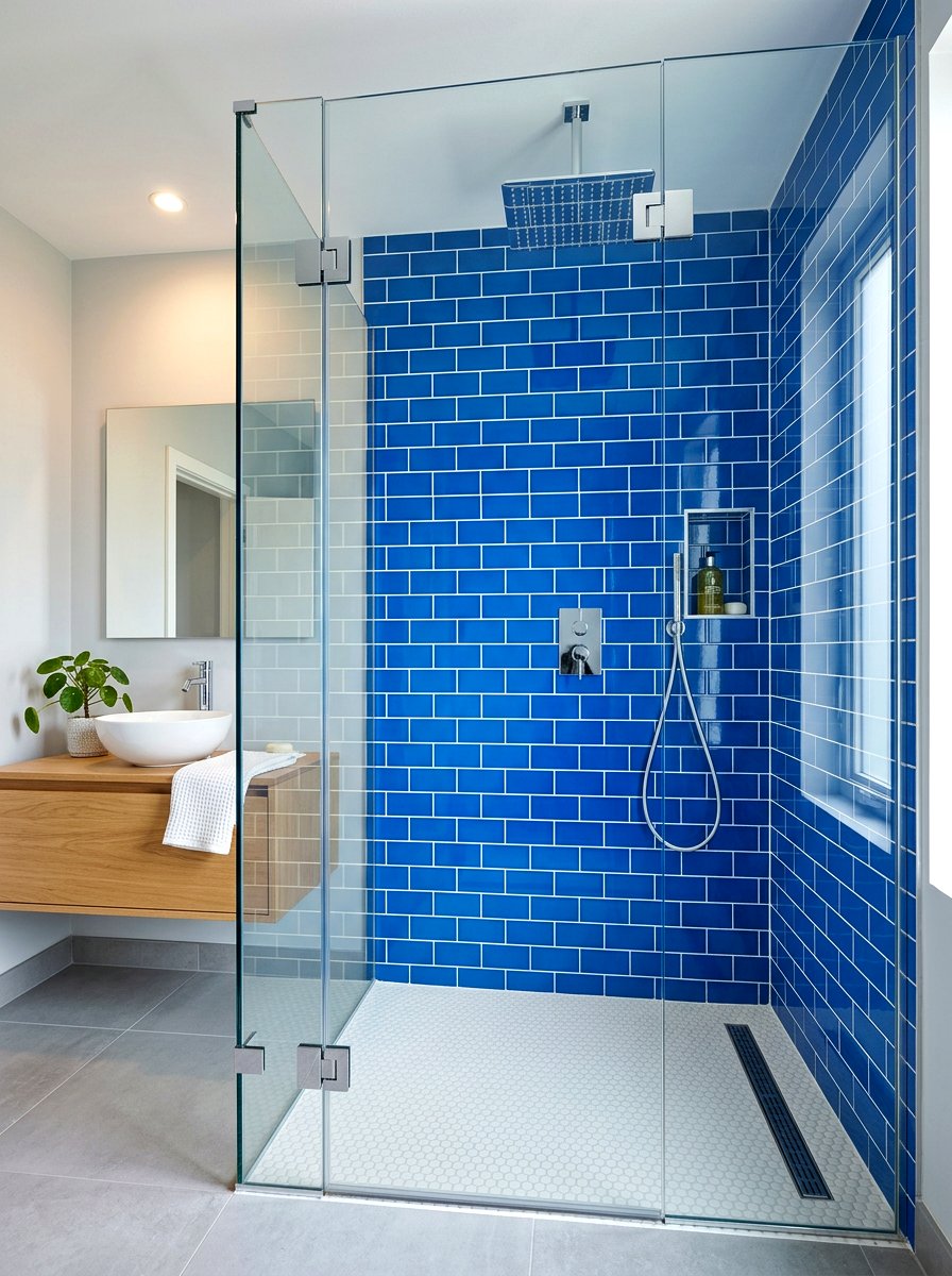 Blue Subway Tile Shower - 30 blue bathroom ideas