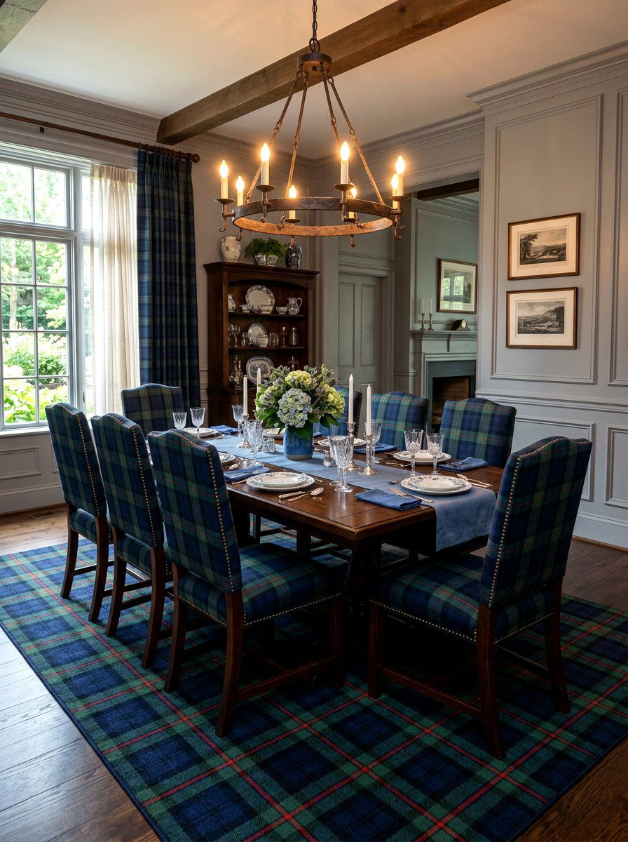 Blue Tartan Dining Room - 30 tartan home decor ideas