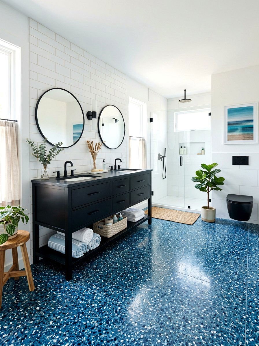 Blue Terrazzo Bathroom - 30 terrazzo floor bathroom ideas