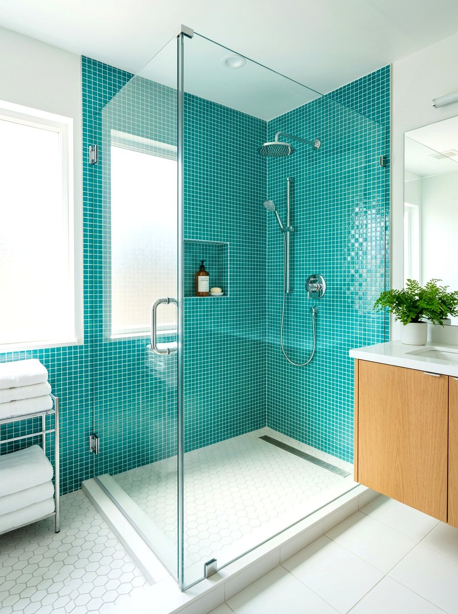 Blue Tile Shower - 30 bathroom shower ideas