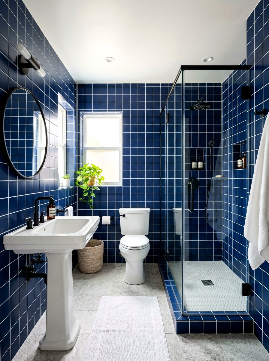 Blue Tile White Grout - 30 light grout bathroom ideas