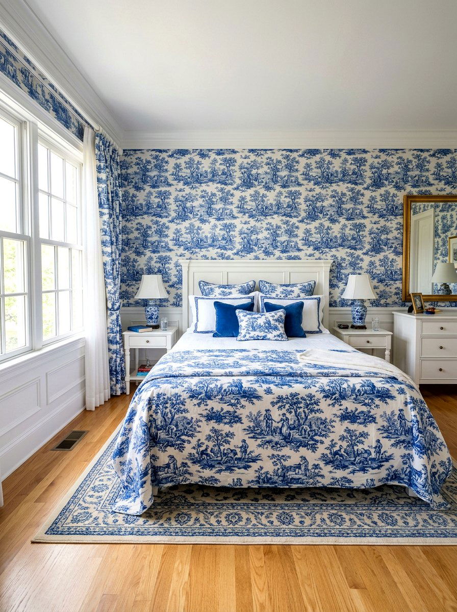 Blue Toile Pattern - 30 traditional bedroom ideas