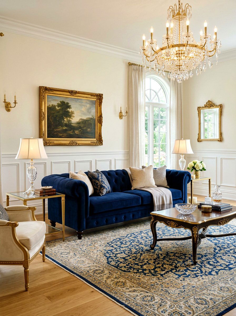 Blue Velvet Formal Sofa - 30 formal sitting room ideas