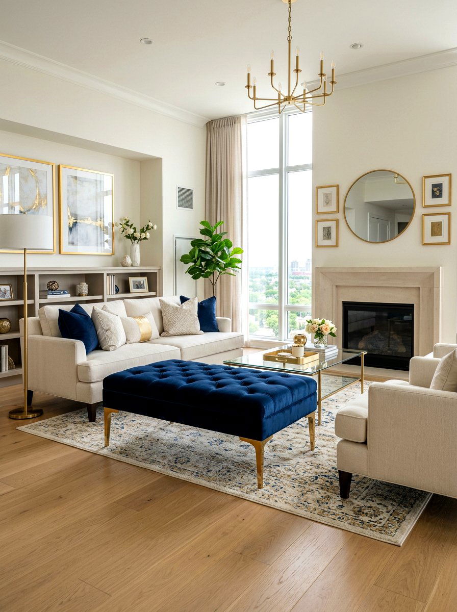 Blue Velvet Ottoman - 30 ottoman styling ideas