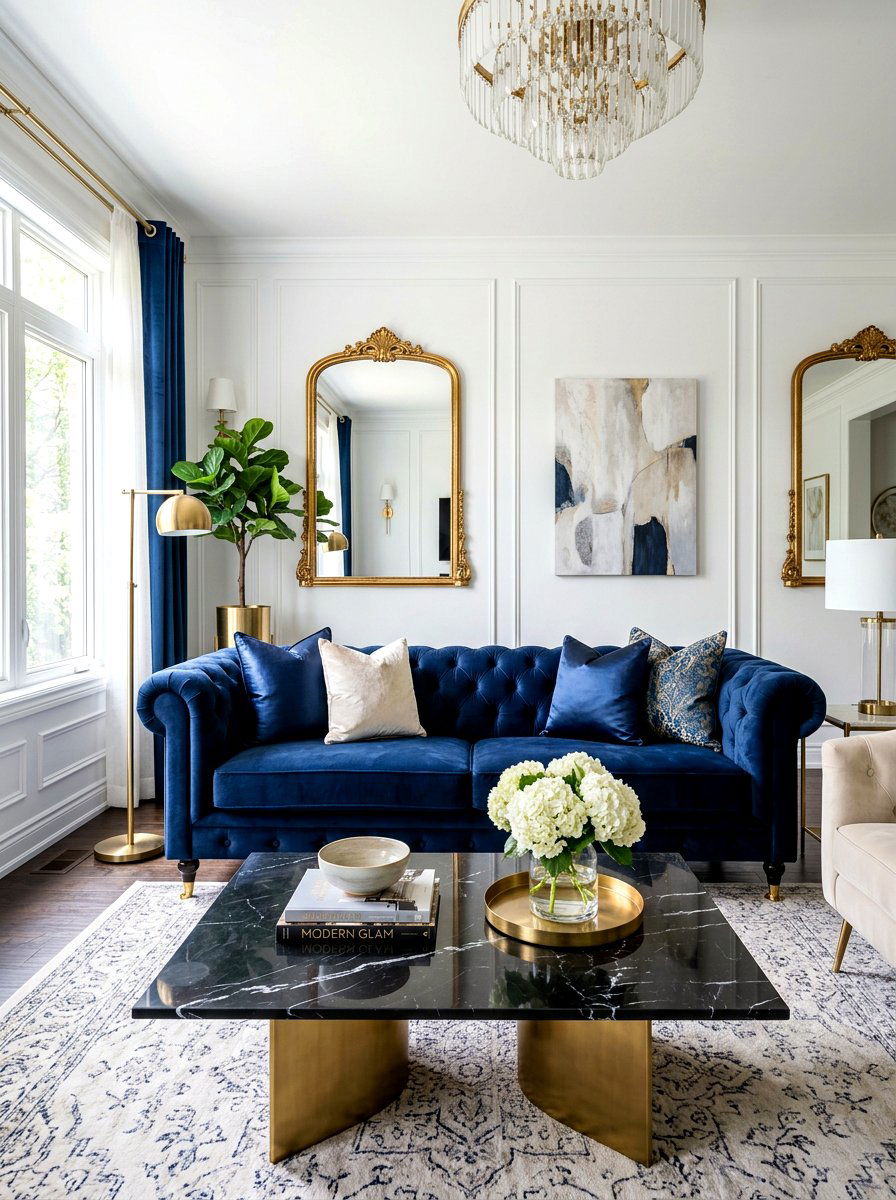 Blue Velvet Sofa Living Room - 30 blue living room ideas