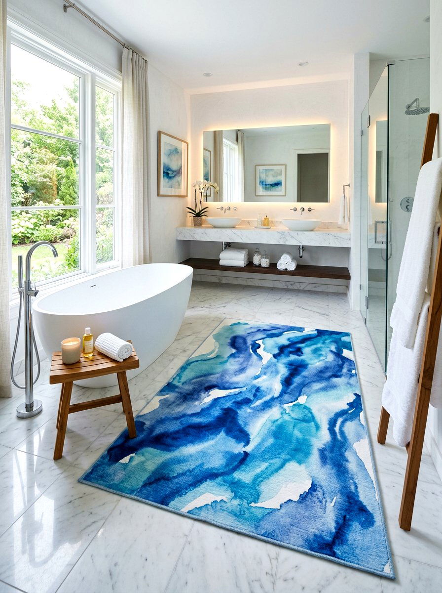 Blue Watercolor Area Rug - 30 statement rug ideas