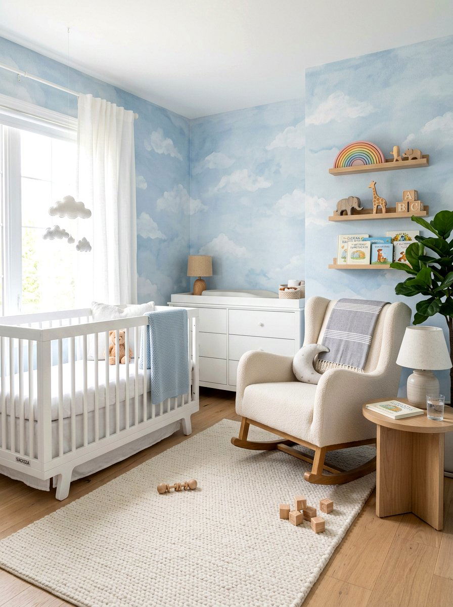 Blue Watercolor Nursery - 30 wallpaper decor ideas