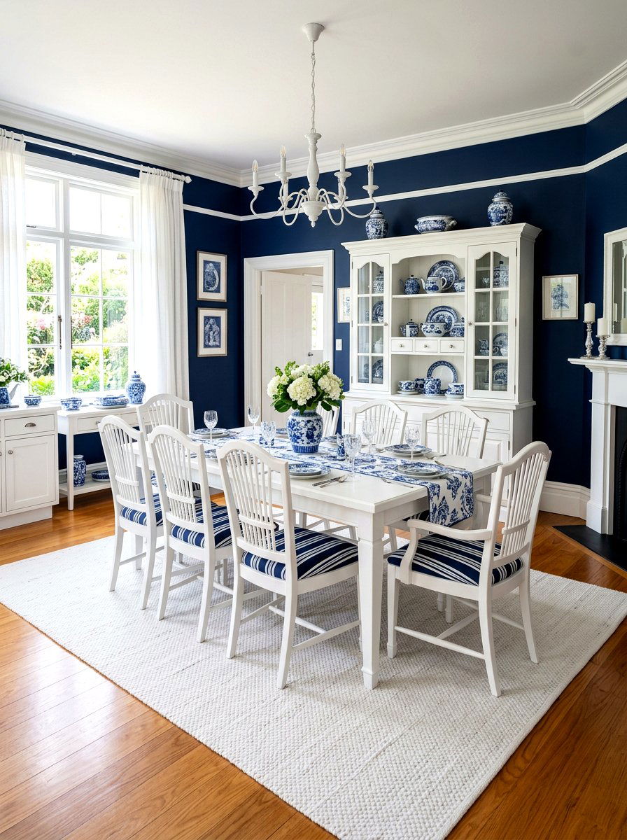 Blue White Dining Room - 30 viral dining room ideas