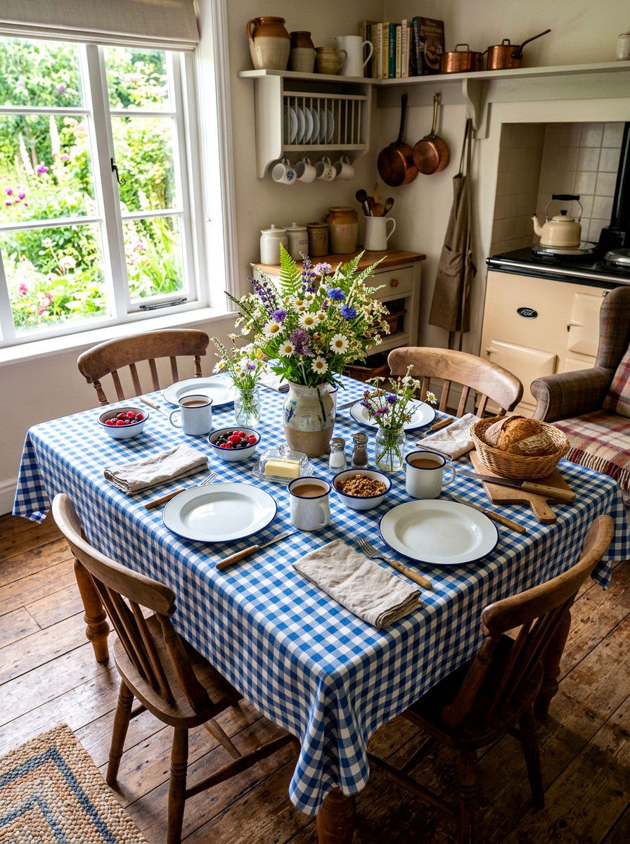 Blue White Gingham Table - 30 blue and white table decor ideas