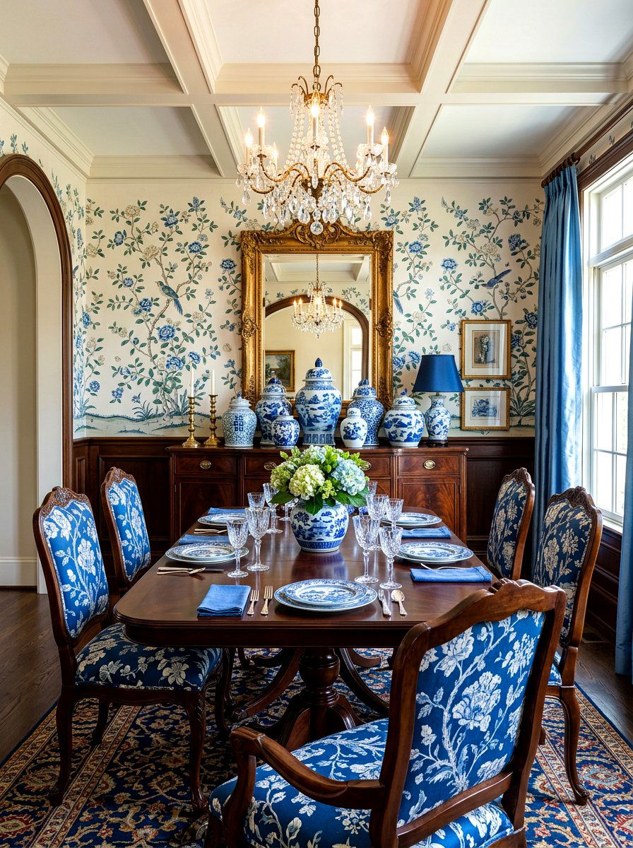 Blue White Porcelain - 30 warm traditional dining room ideas