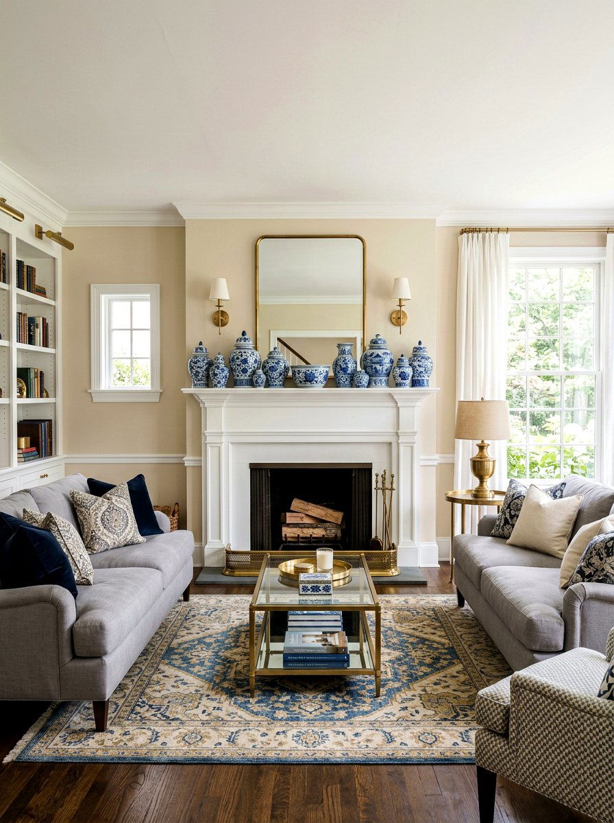 Blue White Porcelain Decor - 30 English manor living room ideas