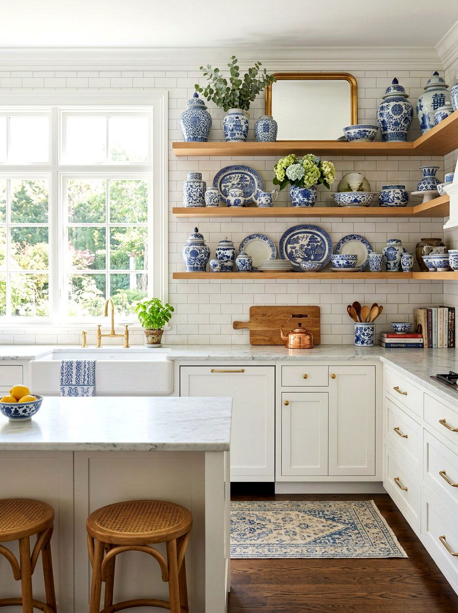 Blue White Pottery - 30 grandma chic decor ideas
