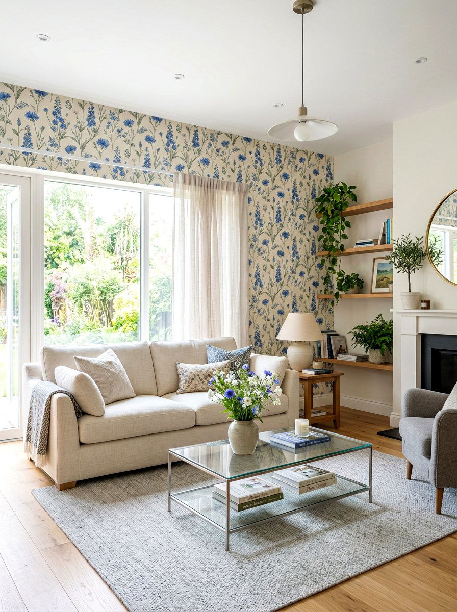 Blue Wildflower Living Room Wallpaper - 30 spring floral wallpaper ideas