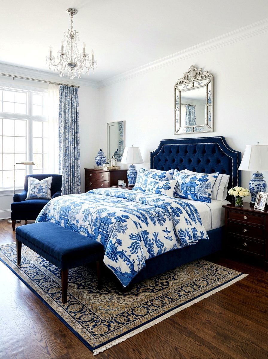 Blue Willow Chinoiserie Bedding - 30 floral bedding aesthetic ideas