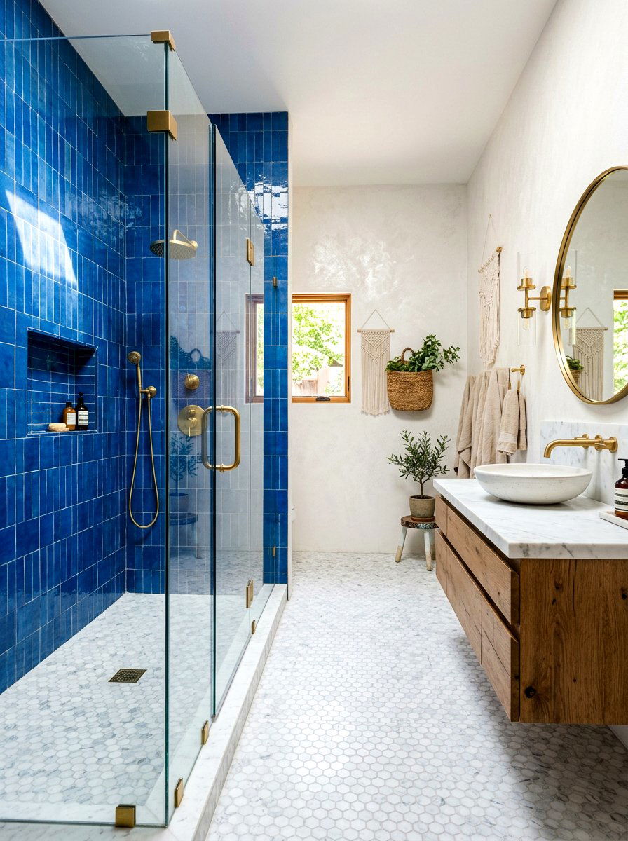 Blue Zellige Stacked Tile Bathroom - 30 stacked tile bathroom ideas